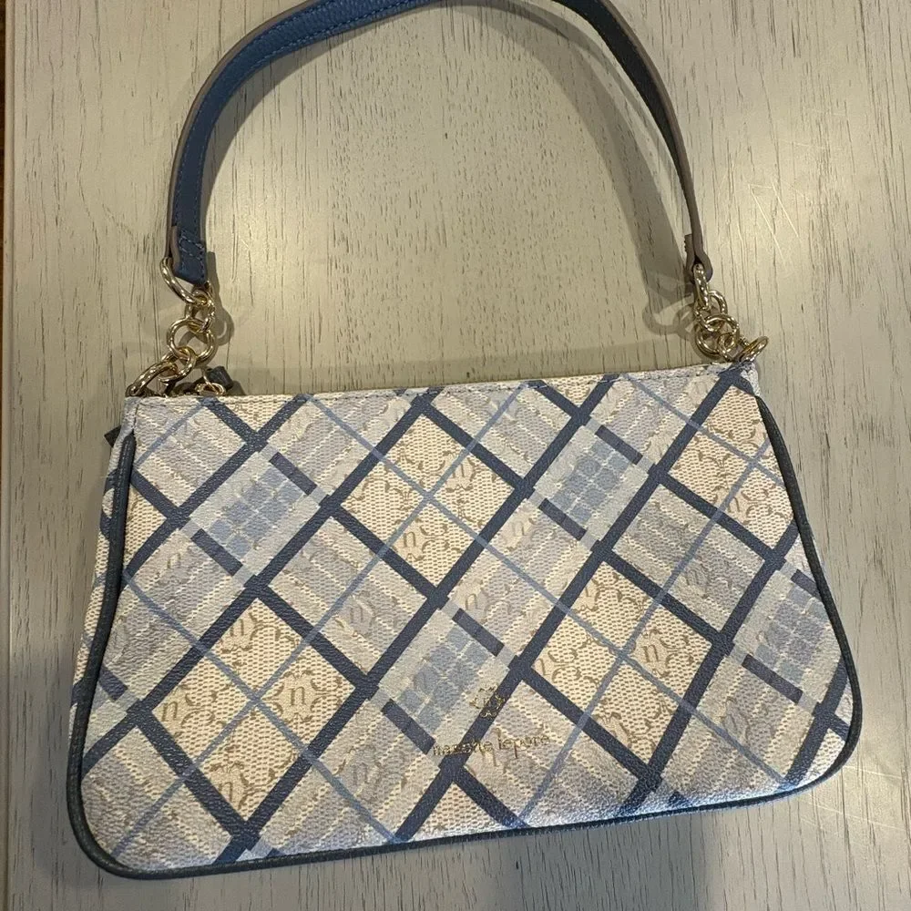 Nanette Lepore Blue and Cream Checkered Shoulder Bag